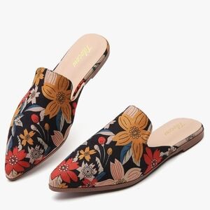 Floral Mules - Black and Multicolor